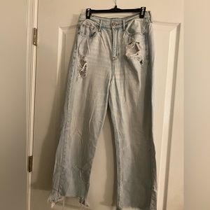 American eagle highest rise 90s boyfriend jeans- frayed bottoms- premade holes
